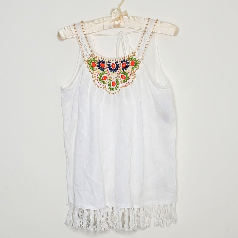 Cute Eci New York White Top with Colorful Beads (New with Tag)